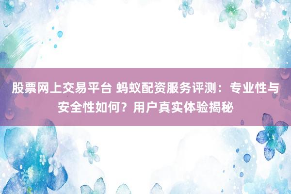 股票网上交易平台 蚂蚁配资服务评测：专业性与安全性如何？用户真实体验揭秘