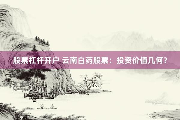 股票杠杆开户 云南白药股票：投资价值几何？