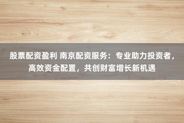 股票配资盈利 南京配资服务：专业助力投资者，高效资金配置，共创财富增长新机遇