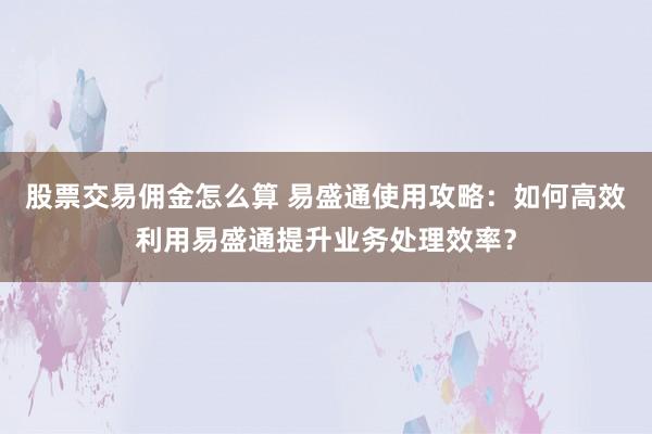 股票交易佣金怎么算 易盛通使用攻略：如何高效利用易盛通提升业务处理效率？