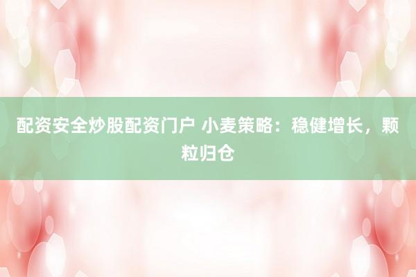 配资安全炒股配资门户 小麦策略：稳健增长，颗粒归仓