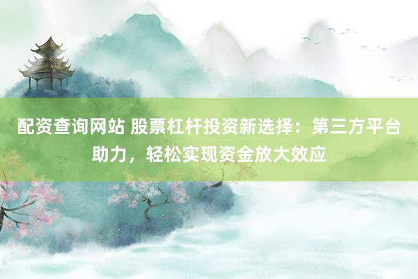 配资查询网站 股票杠杆投资新选择：第三方平台助力，轻松实现资金放大效应
