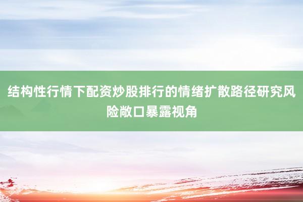 结构性行情下配资炒股排行的情绪扩散路径研究风险敞口暴露视角