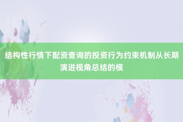 结构性行情下配资查询的投资行为约束机制从长期演进视角总结的模