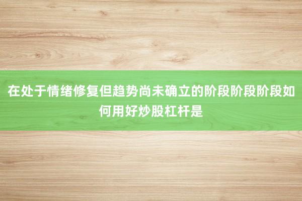 在处于情绪修复但趋势尚未确立的阶段阶段阶段如何用好炒股杠杆是