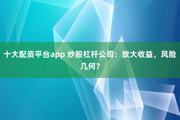 十大配资平台app 炒股杠杆公司：放大收益，风险几何？