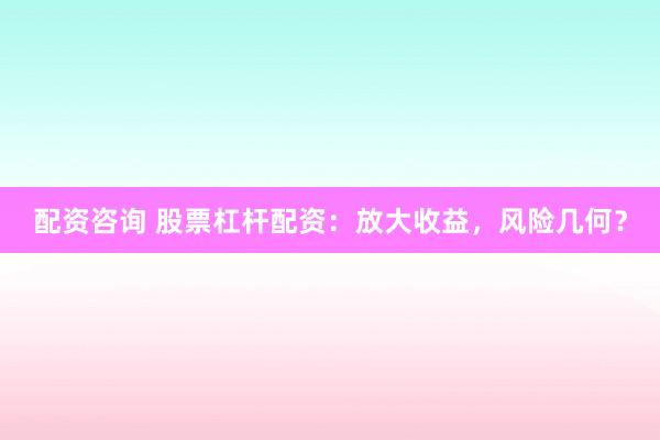 配资咨询 股票杠杆配资：放大收益，风险几何？