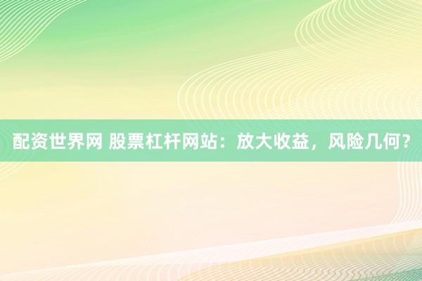 配资世界网 股票杠杆网站：放大收益，风险几何？