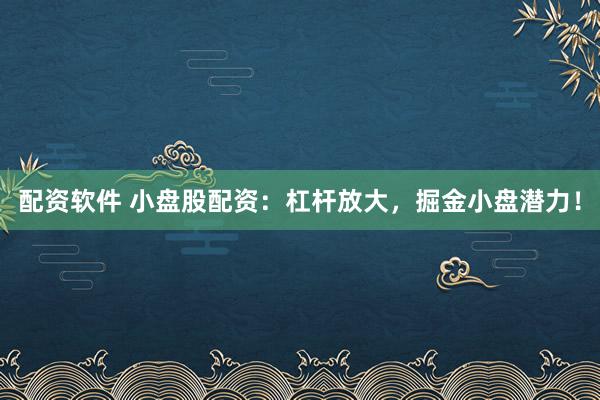 配资软件 小盘股配资:杠杆放大,掘金小盘潜力!