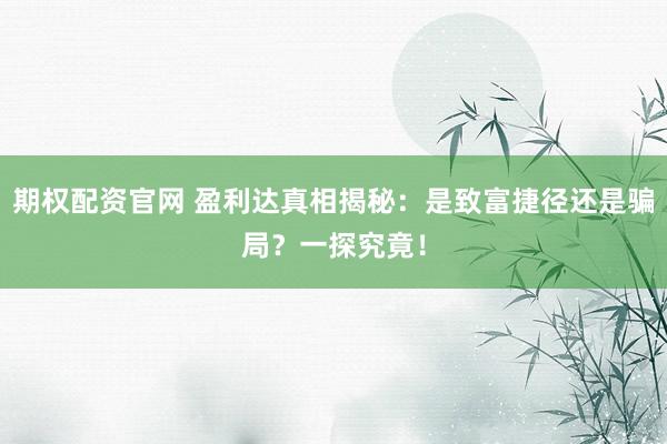 期权配资官网 盈利达真相揭秘：是致富捷径还是骗局？一探究竟！